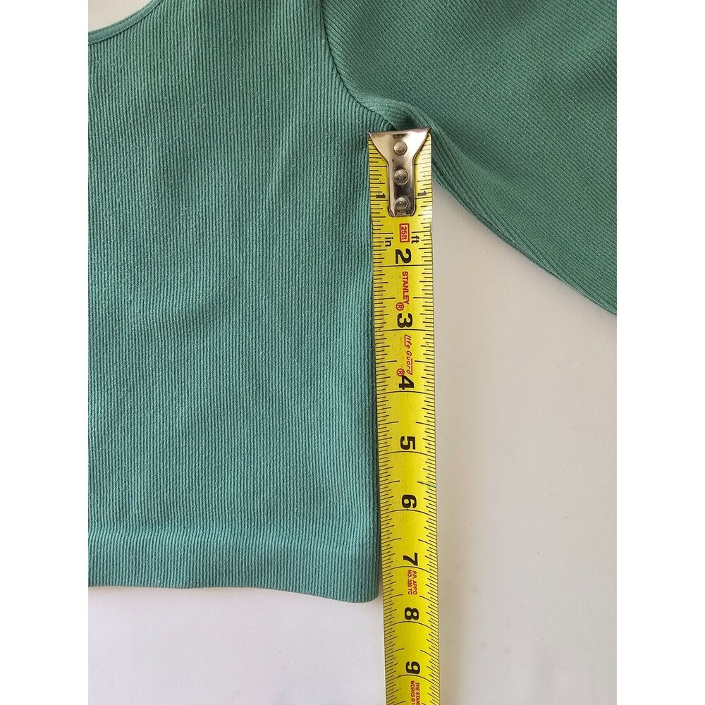 Aeropostale Ribbed Crop Top XS Teal Long Sleeve Fitted Y2K Stretch - Picture 4 of 5